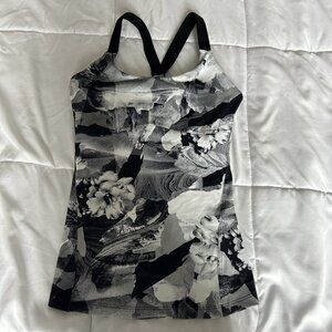 Rese Womens Small S Tropical Floral Racerback Athletic Tank Top Black USA